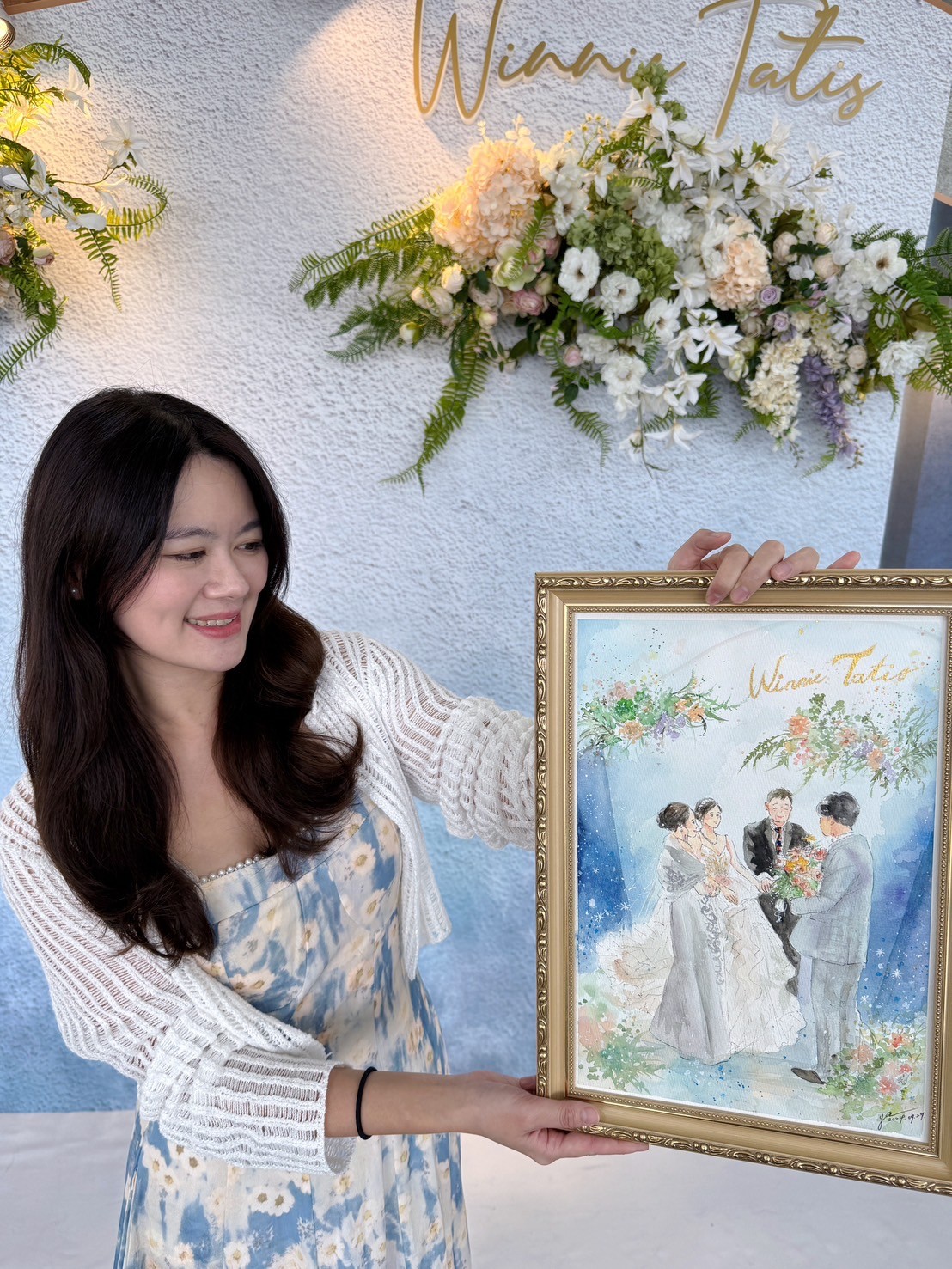 婚禮現場完成的新人水彩畫作